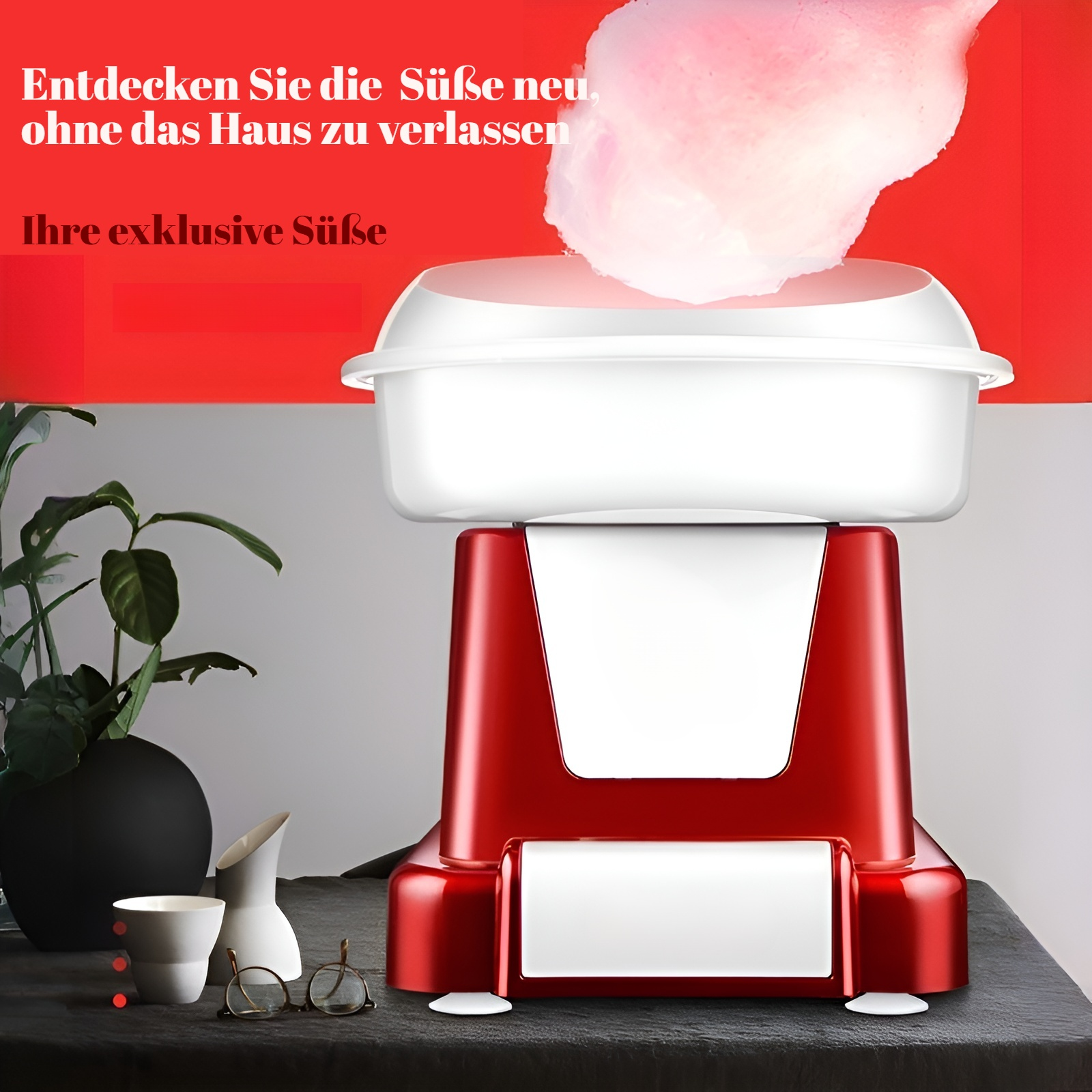 Haushaltszuckerwattemaschine mit bunten Zuckerwatte-Sticks