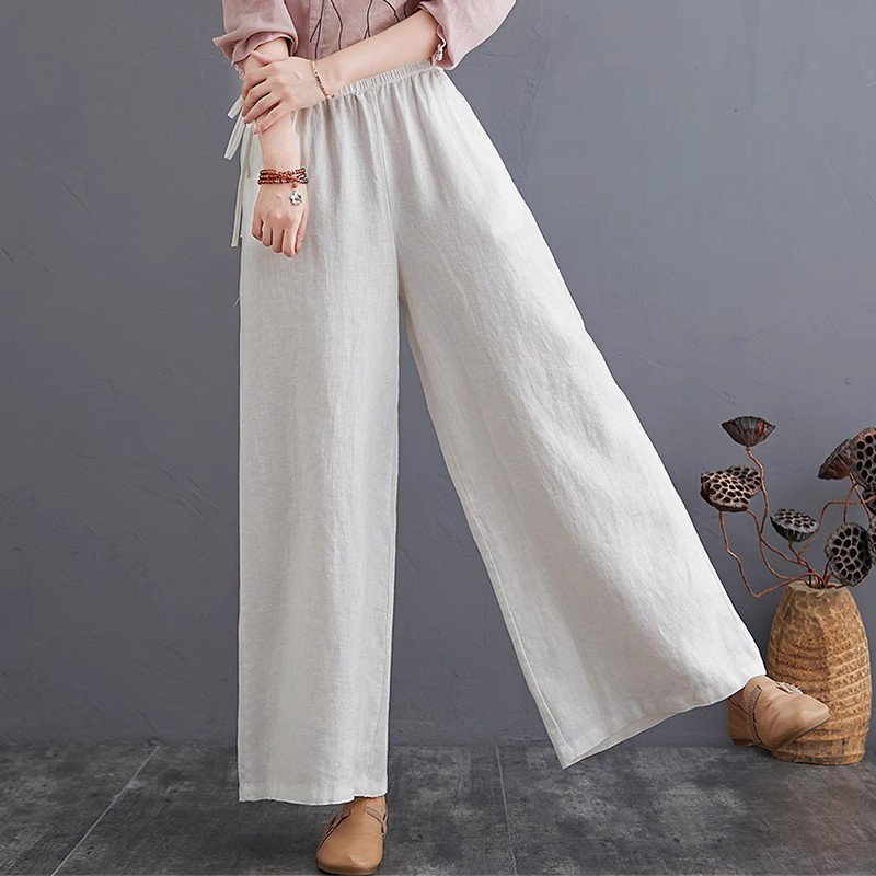 하이웨스트 캐주얼 와이드 팬츠 드롭 와이드 린넨 와이드 팬츠녀