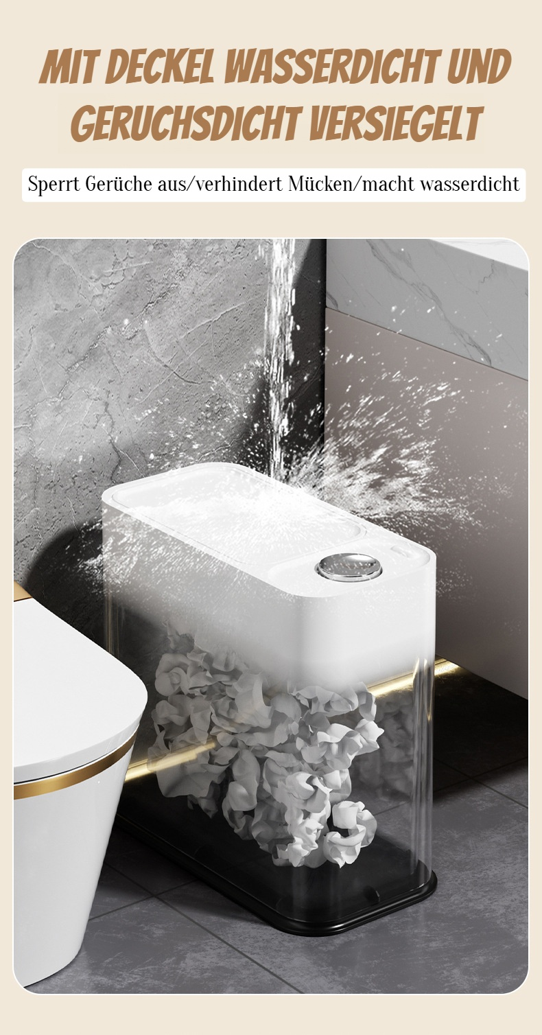 Detailansicht des Druckknopfschalter-Mechanismus am Mülleimer