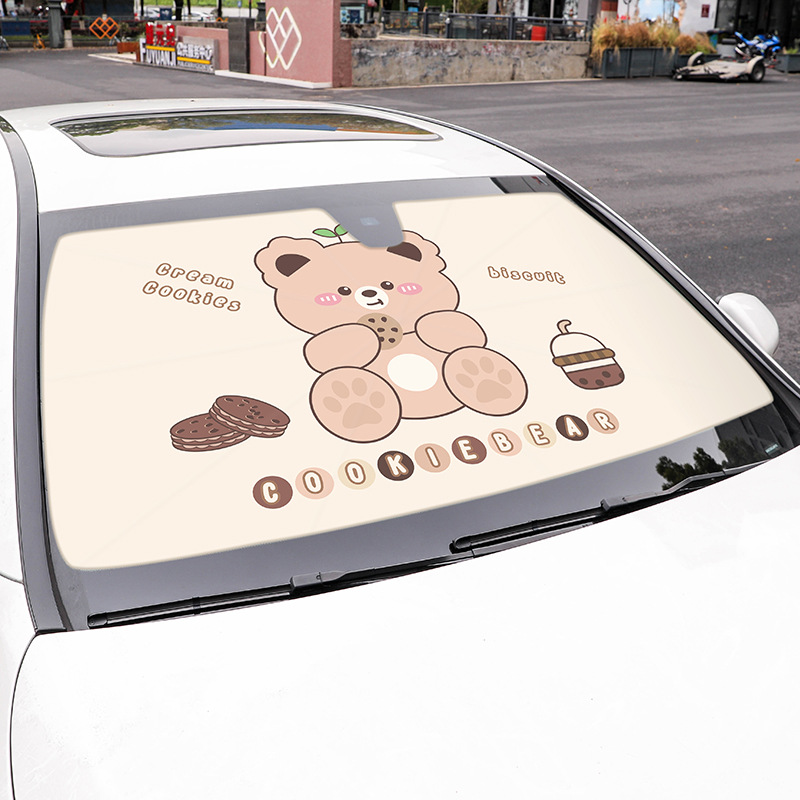 자동차 차양 만화 귀여운 앞 유리 개폐식 차양 태양 보호 단열 차양 범용 장식