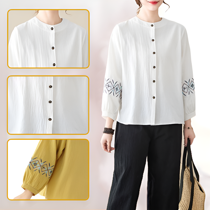 여성 자수 빈티지 긴팔 셔츠 루즈핏 빅사이즈 여성 빈티지 자수 셔츠 통풍 가을 긴팔 셔츠