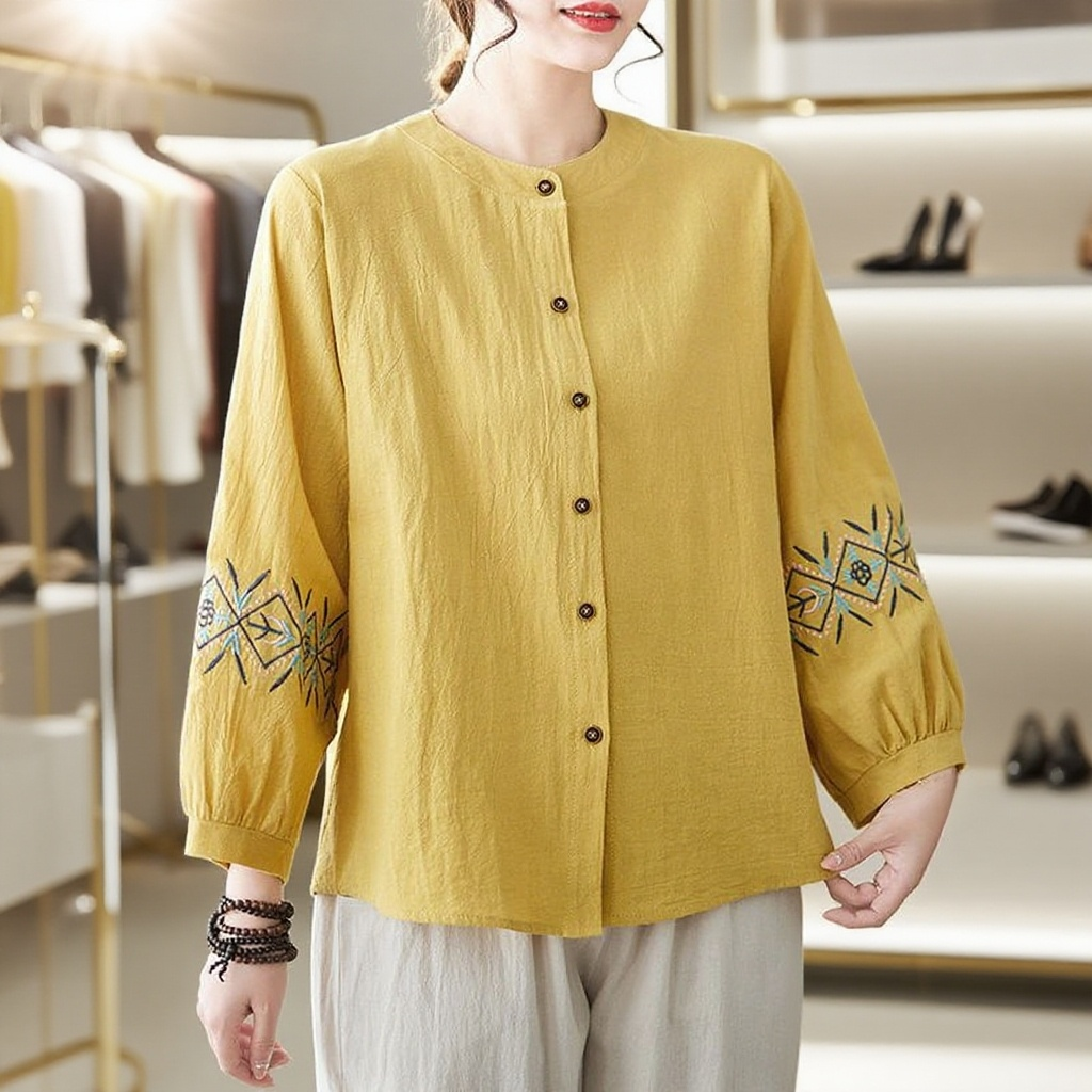 고급 자수 디테일이 돋보이는 여성 셔츠