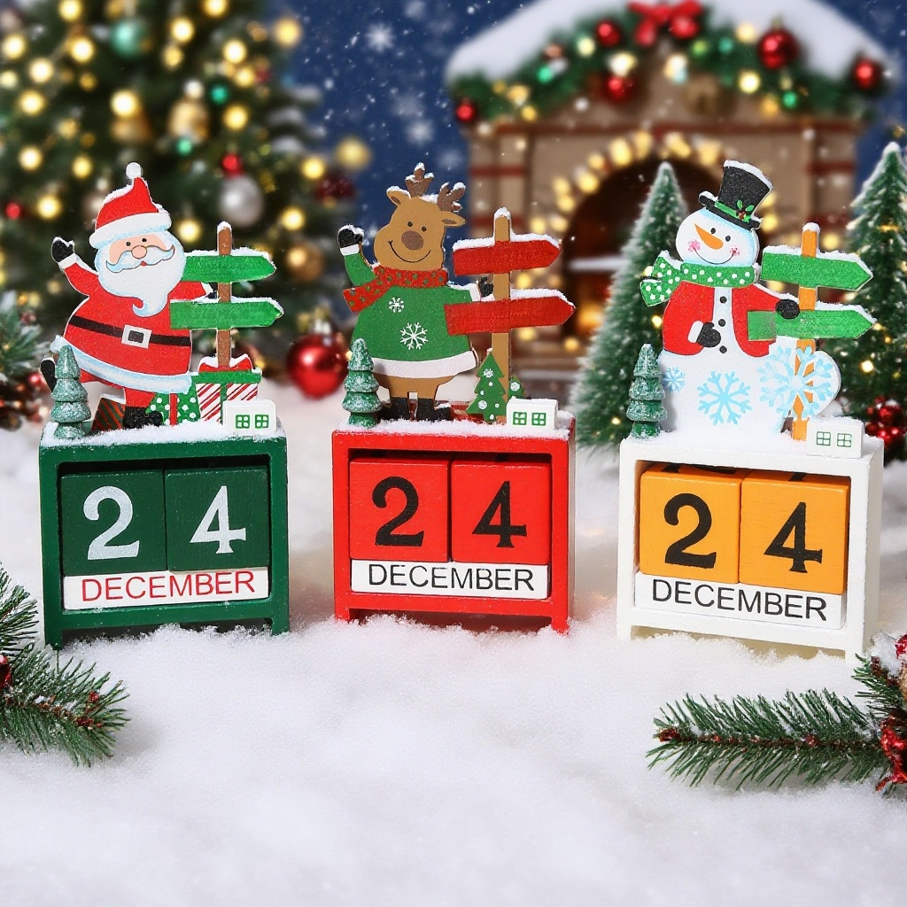 クリスマス卓上木製カレンダー 飾り付きデスクオーナメント