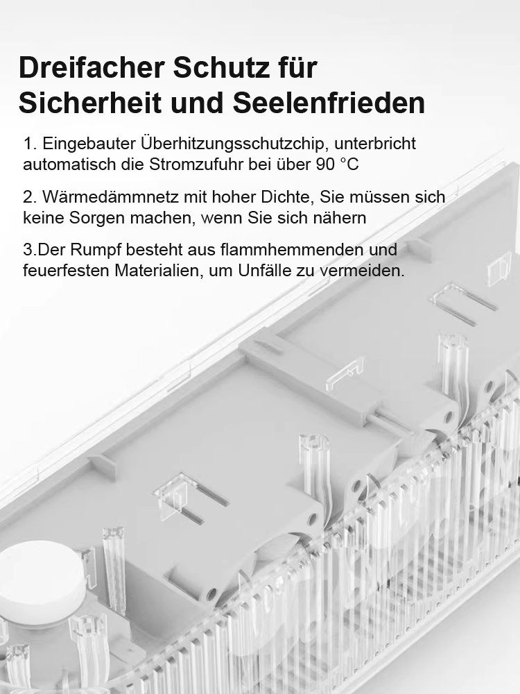 3 Sekunden Schnellheizung, geräuschlos, energiesparendes Heizgerät.