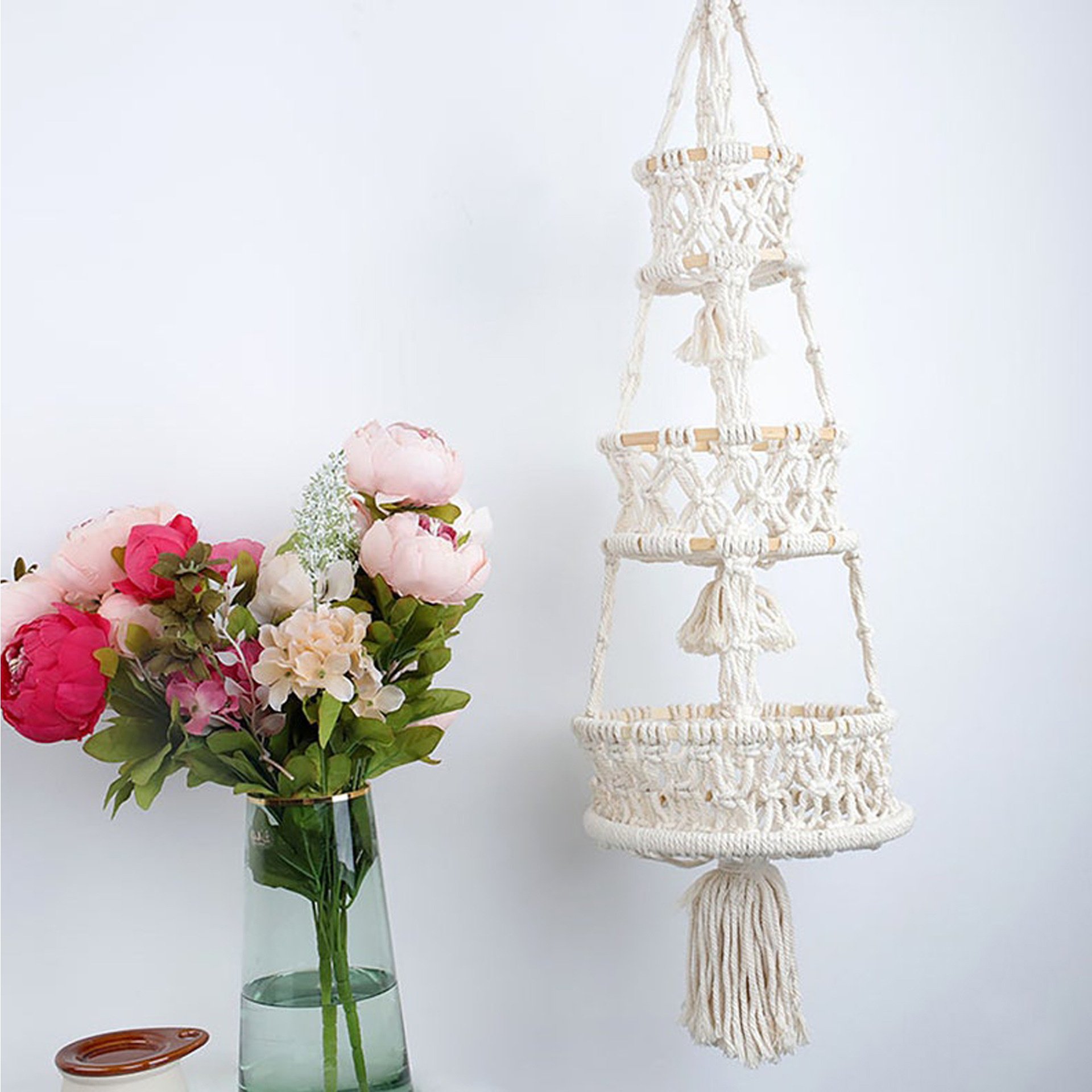 Cesta tejida a mano para decoración de pared y almacenamiento