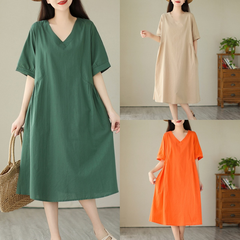 루즈핏 단색 원피스