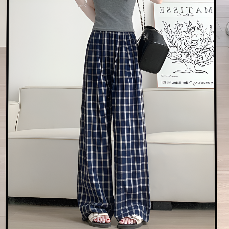 ハイウエストラフ感チェック柄ワイドパンツ