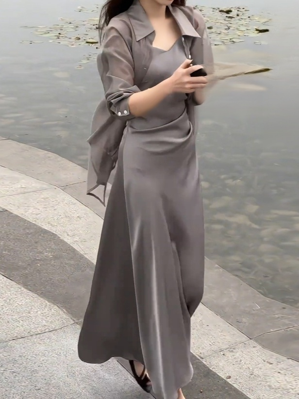 고급감 라이트 럭셔리 자외선 차단 셔츠 + 원피스 투피스 세트