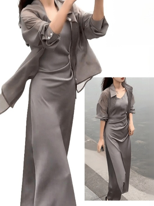 고급감 라이트 럭셔리 자외선 차단 셔츠 + 원피스 투피스 세트