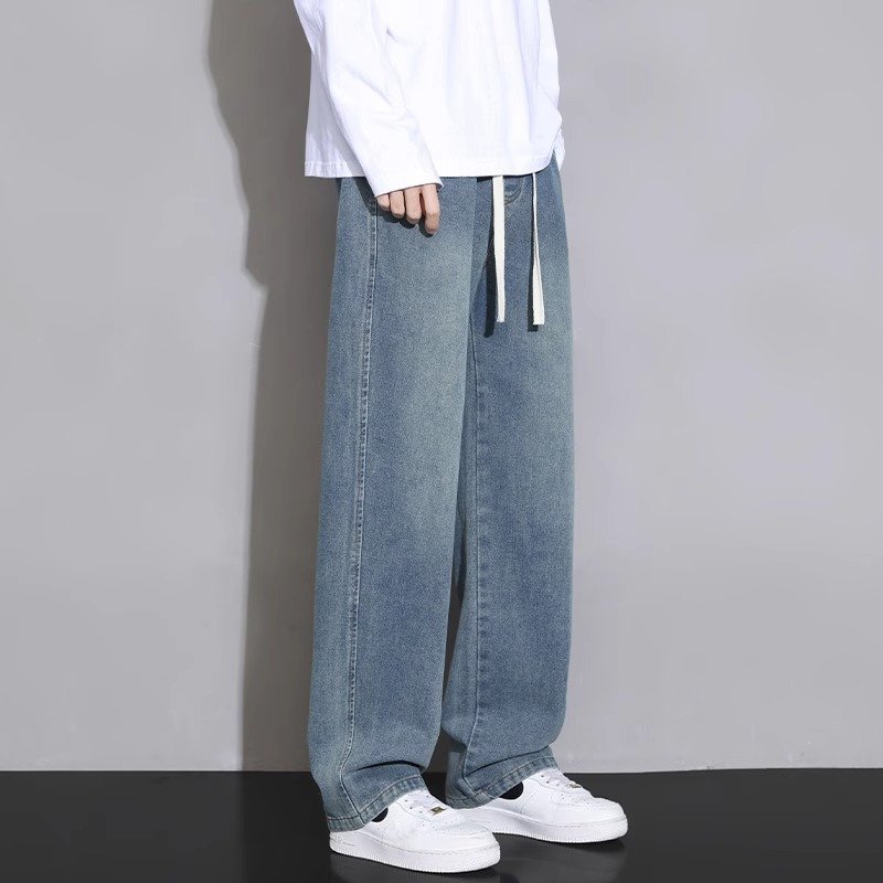 ライトブルージーンズ メンズ 夏 細身 ゆったり ストレート ワイドレッグ カジュアル パンツ