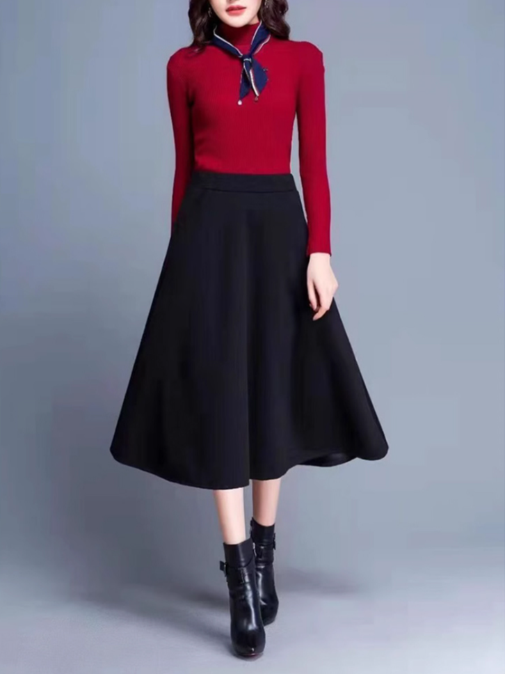 ハイウエストウールミディスカート