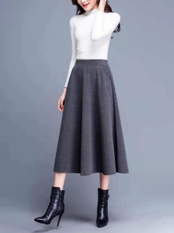 ハイウエストウールミディスカート