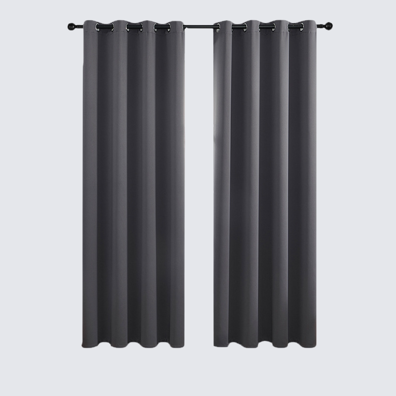 グレー高精度遮光カーテン 寝室用バルコニー完成品フック付き