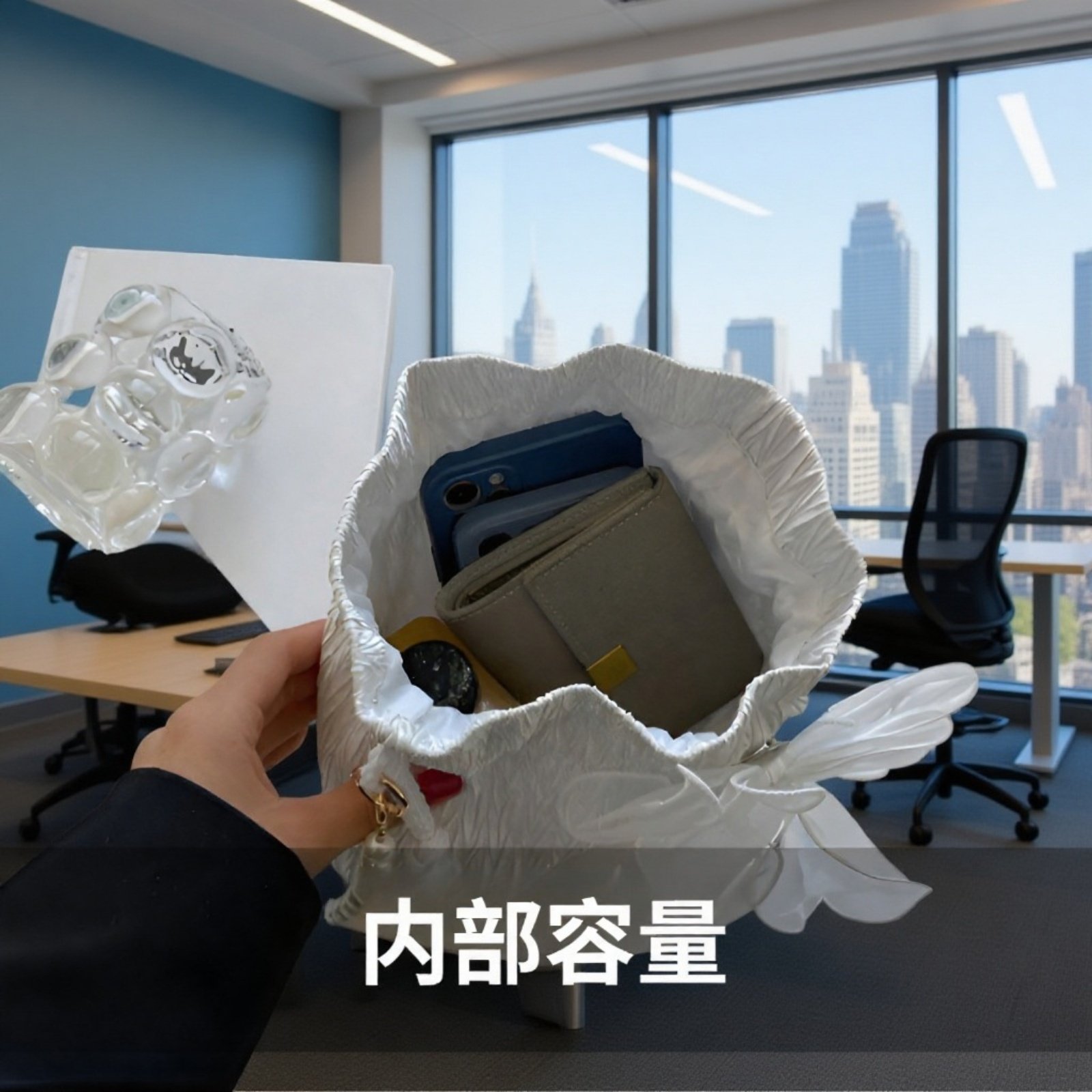 パール付きシンプルバケットバッグ　リボンショルダーバッグ