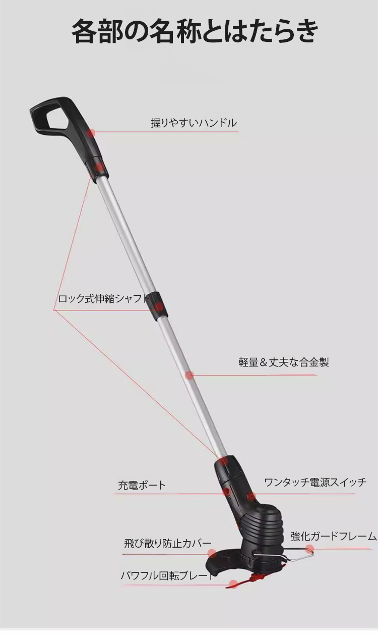 静音設計の電動草刈り機の特徴