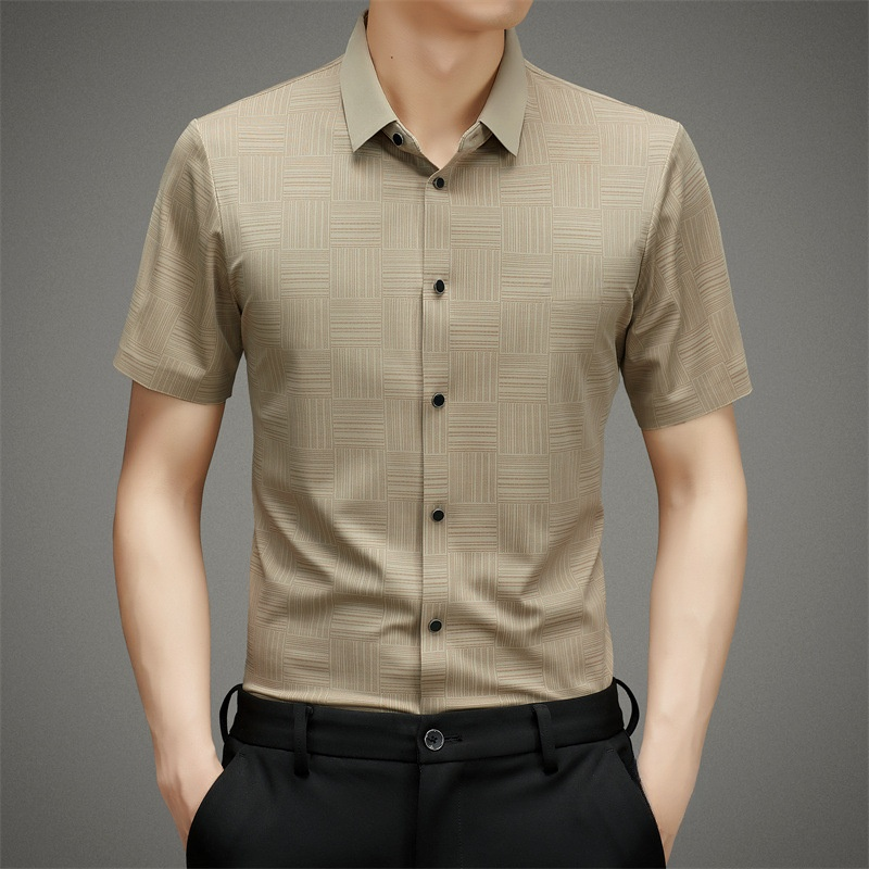 남성 중청년 헴 고탄력 아이스 비즈니스 캐주얼 반팔 셔츠