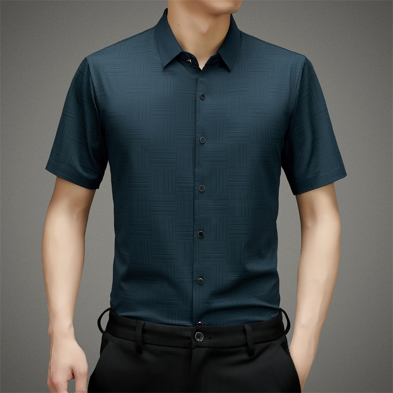 남성 중청년 헴 고탄력 아이스 비즈니스 캐주얼 반팔 셔츠