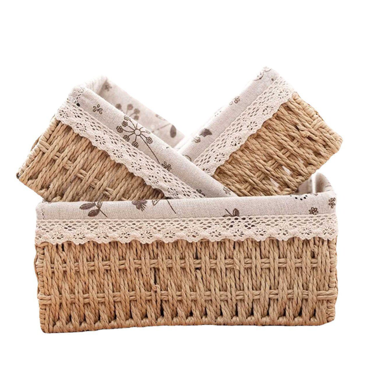 Desktop storage box with lid rattan basket sundries box key entrance coffee table storage basket