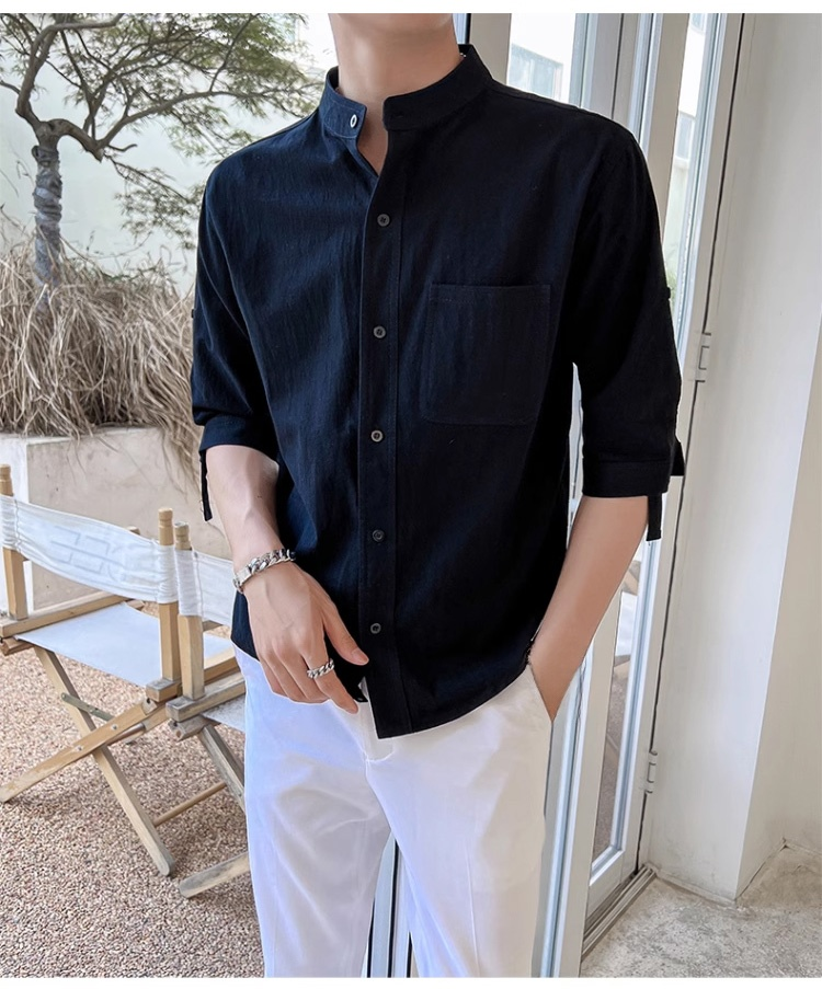 フォーマルにも使えるメンズ夏綿麻シャツ