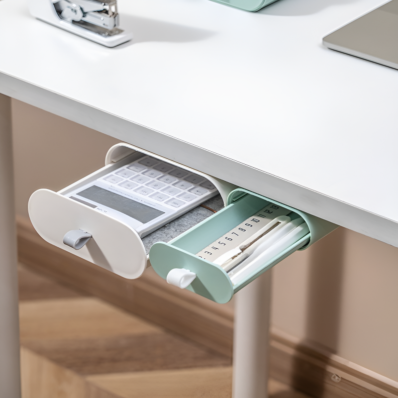 桌下隱形抽屜式桌面收納盒