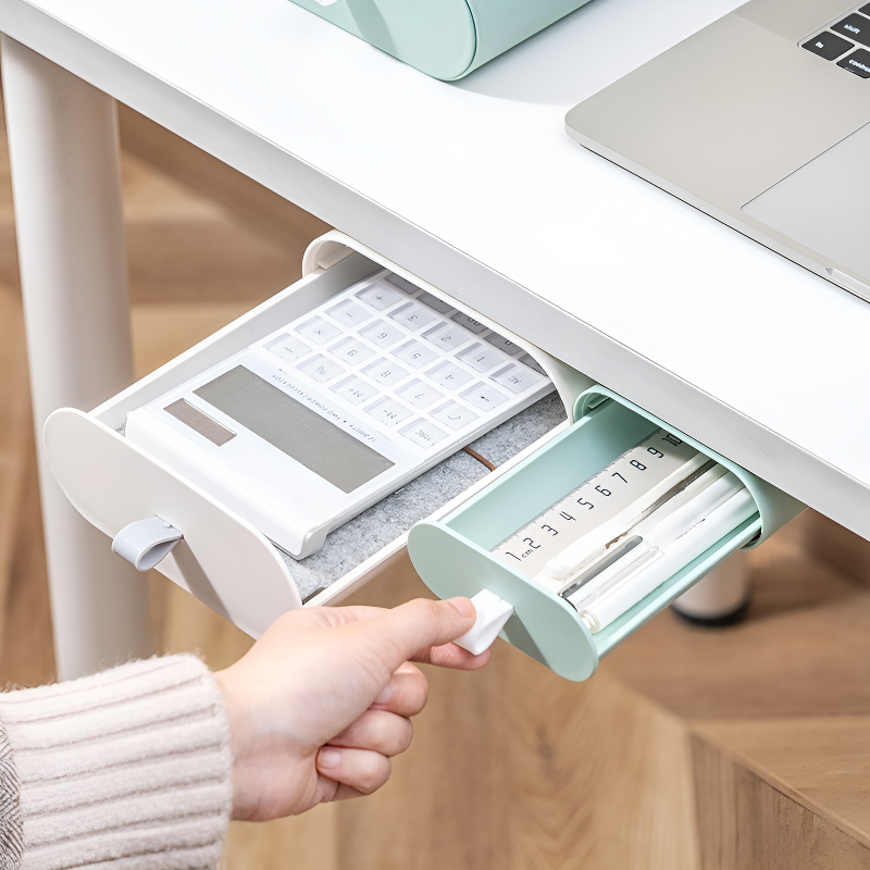桌下隱形抽屜式桌面收納盒