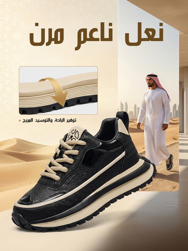 حذاء كاجوال بنعل ناعم مرن وسميك لزيادة الارتفاع (تصميم بمقاس كبير حتى مقاس 47)