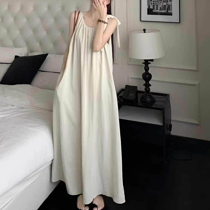 【뒤쪽 컷아웃 디자인】단색 루즈핏 여성 민소매 원피스