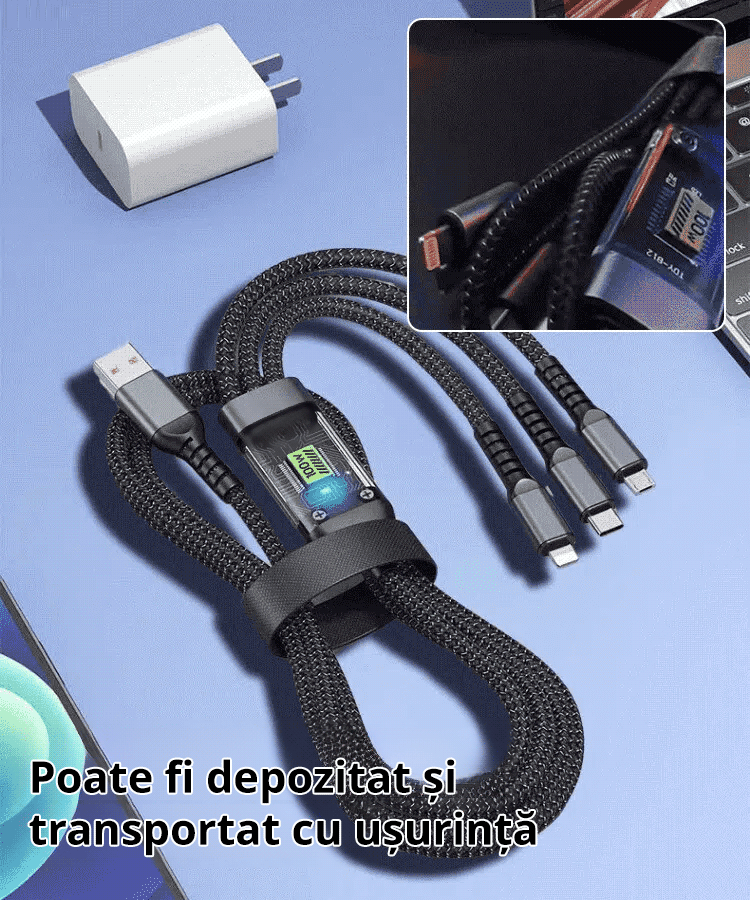 Cablu de date 3-în-1 cu încărcare super rapidă și iluminare transparentă