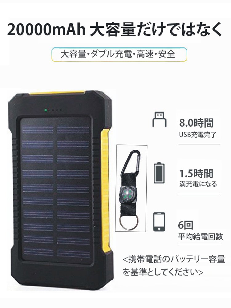 20000mAh防水ソーラー充電モバイルバッテリー