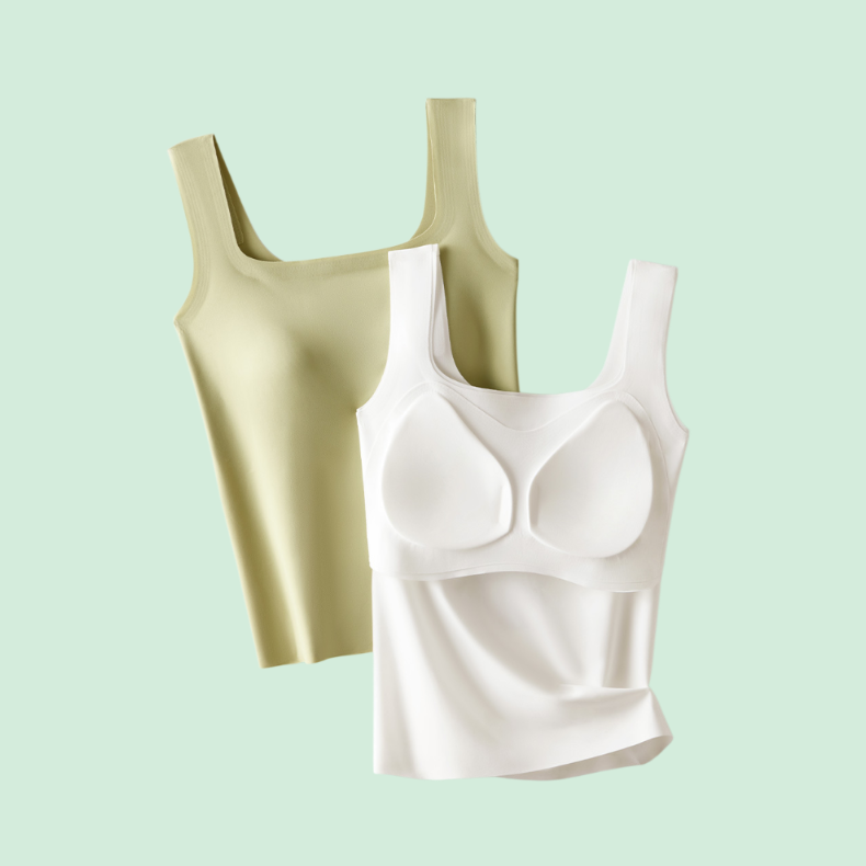 아이스 실크 무봉제 패드 내장 스퀘어넥 민소매 상의