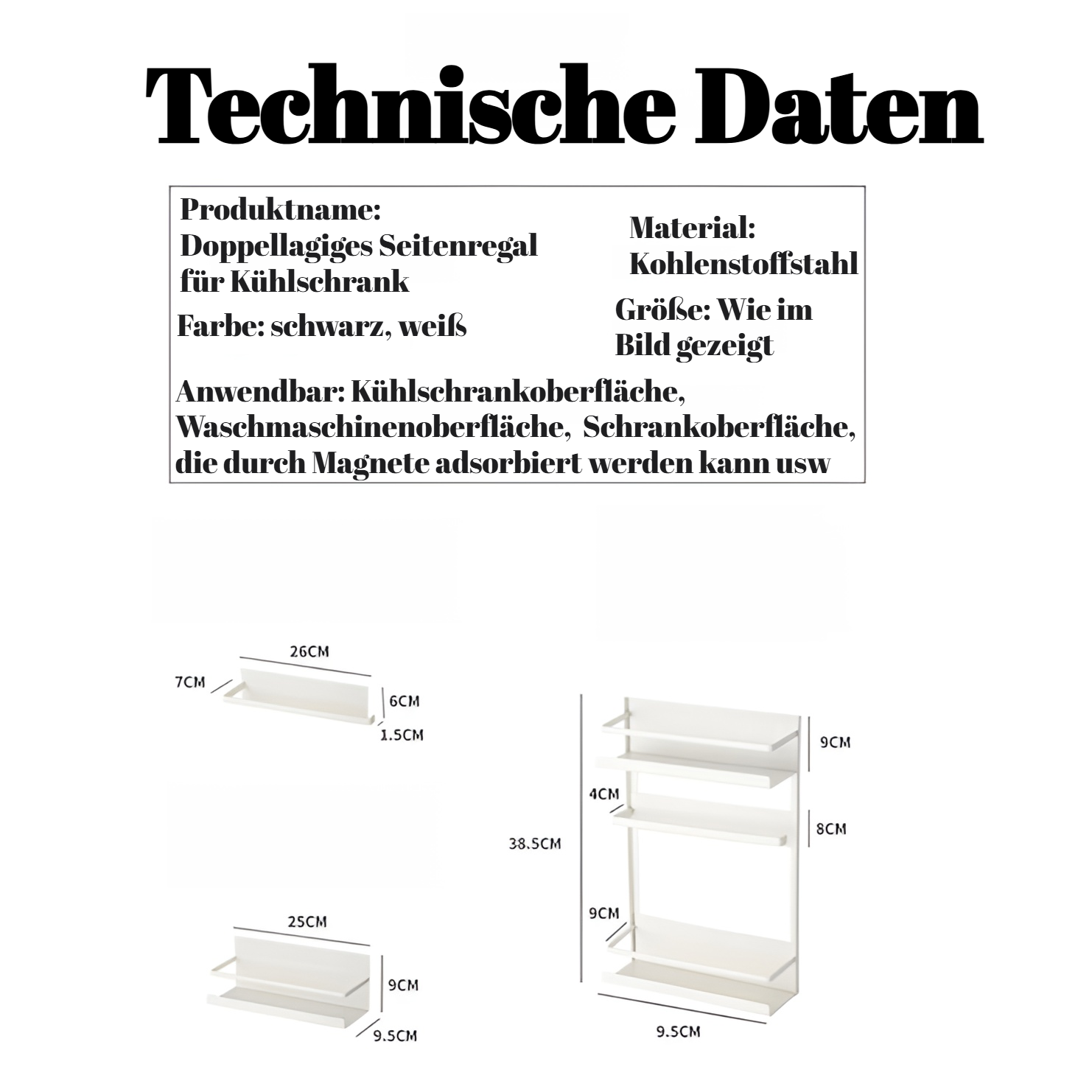 Seitlich angebrachter Küchenorganizer am Kühlschrank