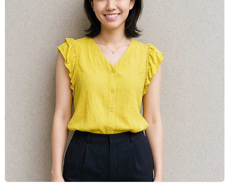 女性が着用したフレンチフリルブラウスコーデ