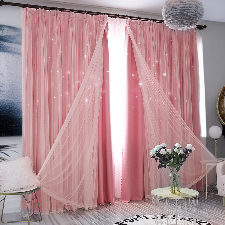 이중 레이스 별 펀칭 차광 커튼 침실 인테리어