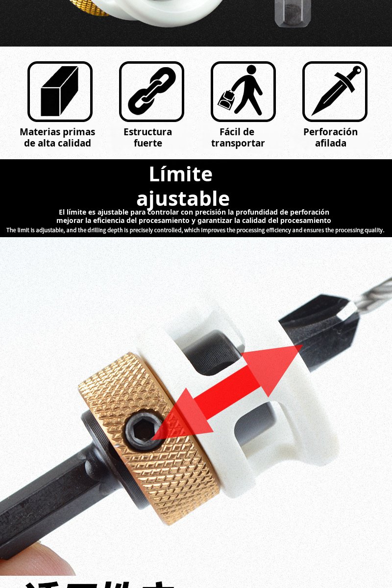 Detalle de cuatro filos en broca avellanadora para carpintería