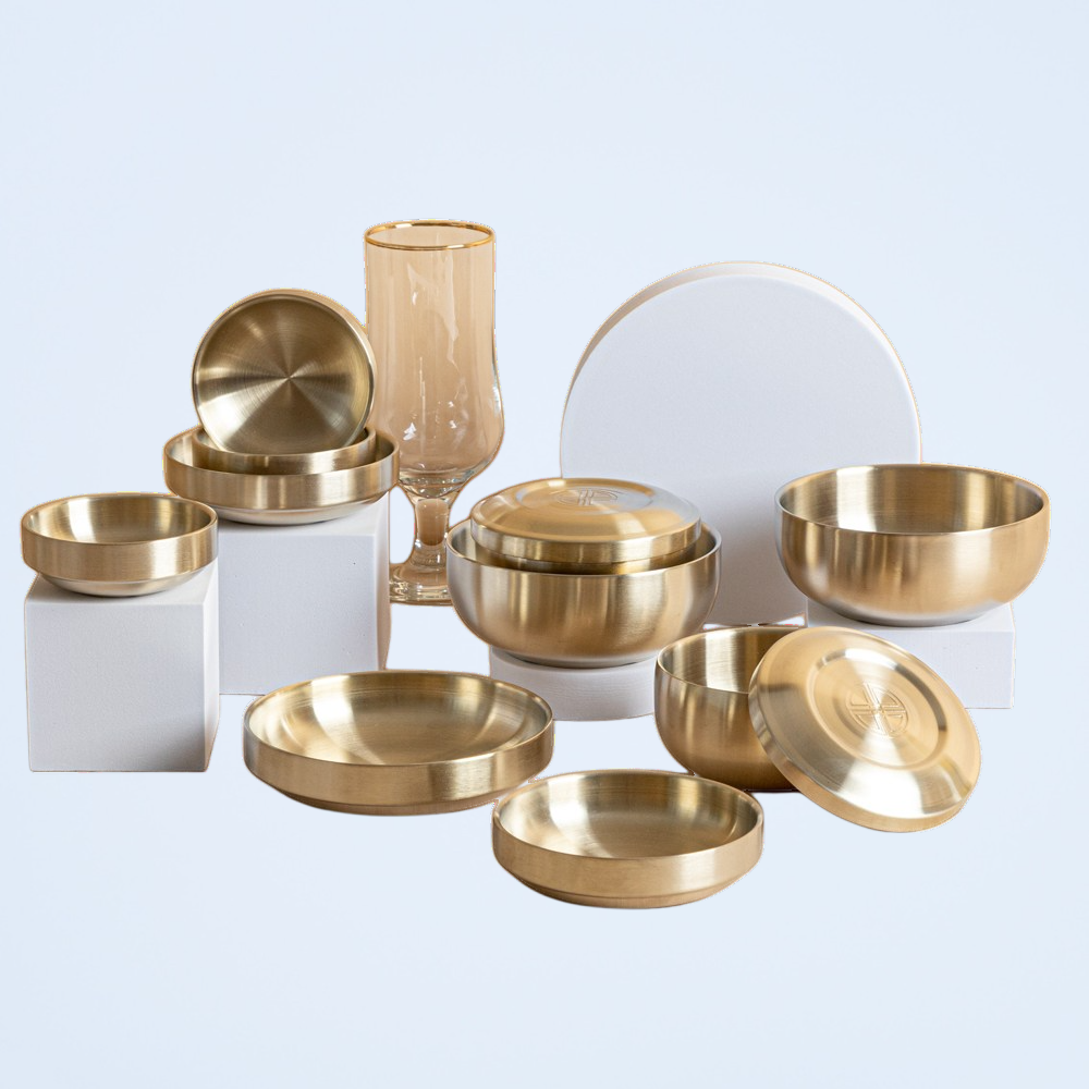 ゴールド304ステンレススチール調味料皿韓国キムチ冷菜ご飯小鉢