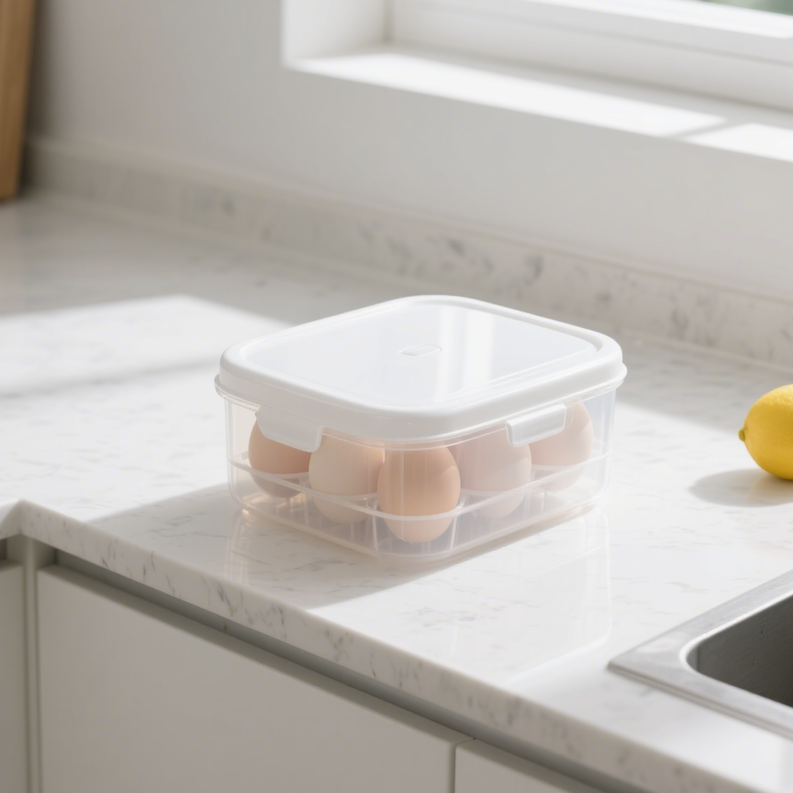 複数の卵保存ボックスを重ねて収納した様子