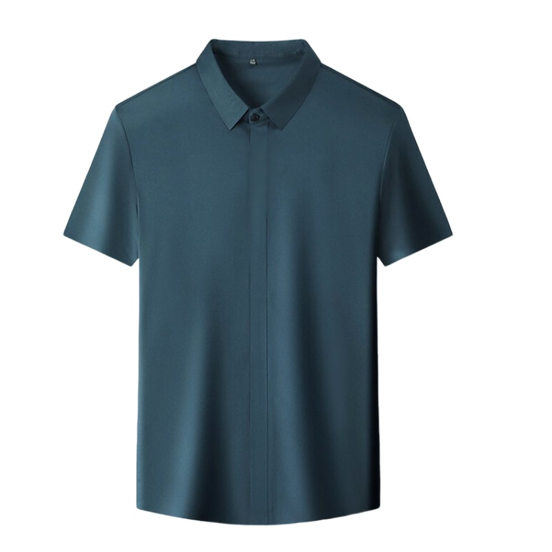 ビジネスメンズファッションシャツ 中年男性用ノンマーキング高弾性アイスシルク半袖シャツ サマーファッション・ビジネスシャツ