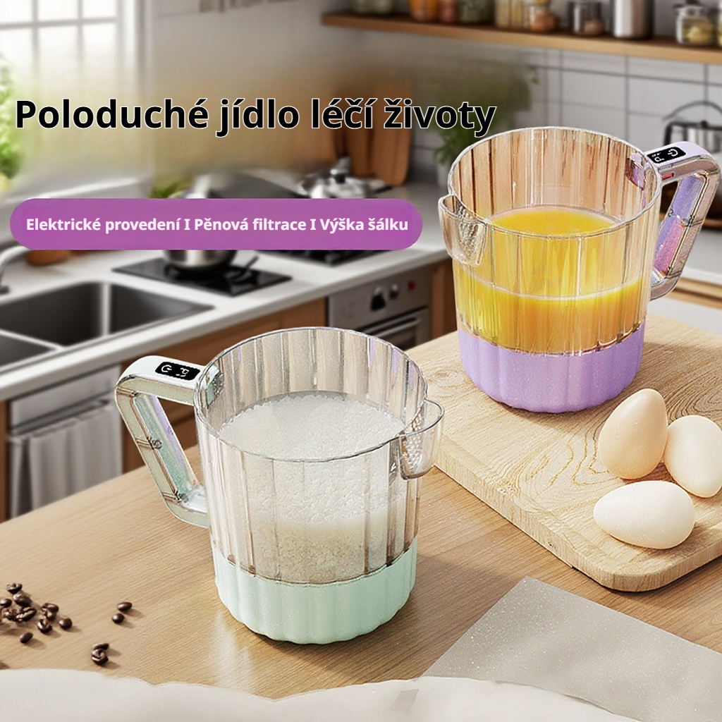 Automatický míchací pohár na vejce s výlevkou ve tvaru orlího zobáku