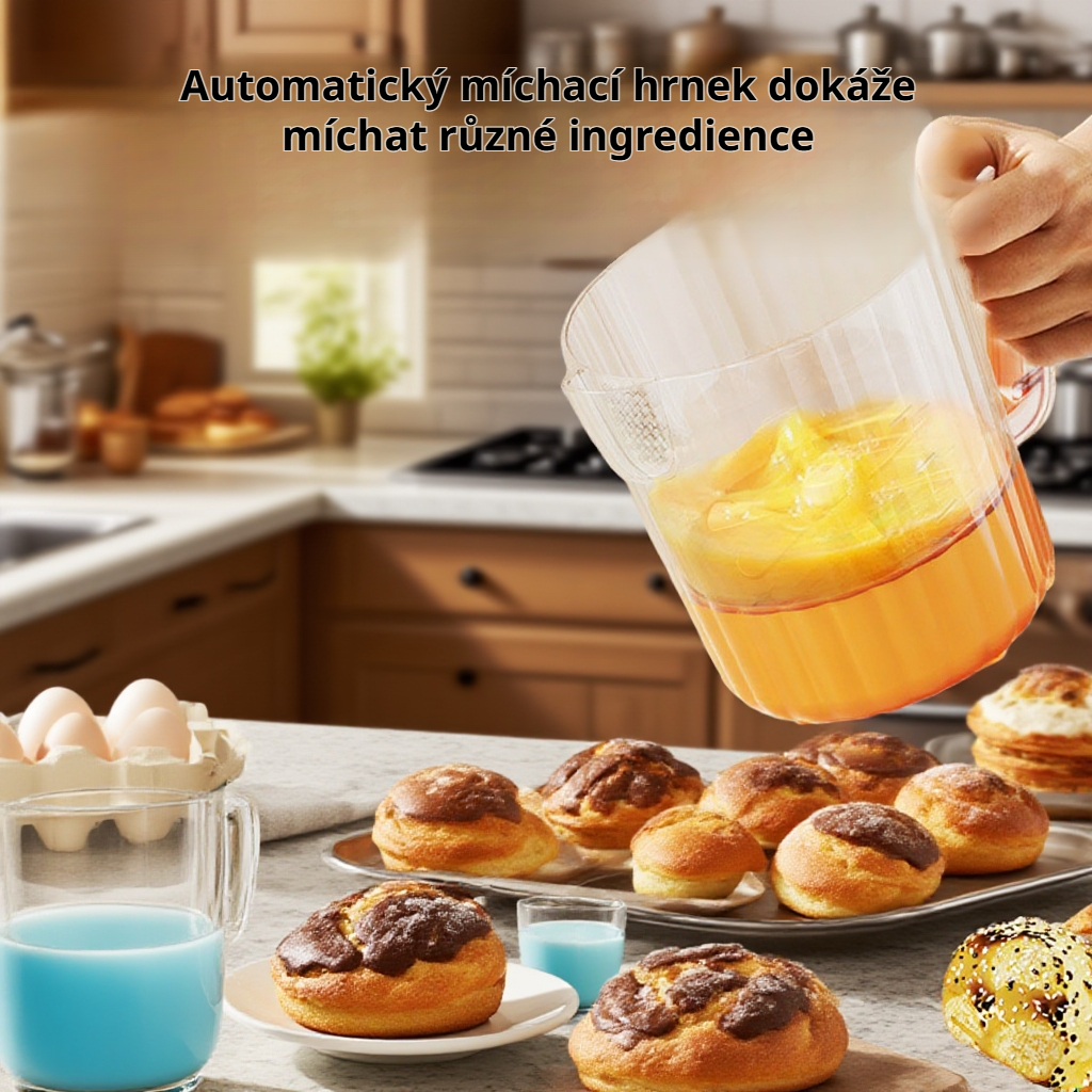 Automatický míchací pohár na vejce s výlevkou ve tvaru orlího zobáku