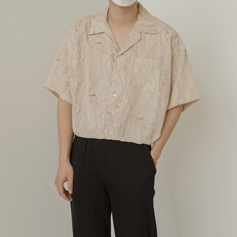 남자 빈티지 루즈핏 반팔 셔츠 커플 논스톱 실키 셔츠 잔꽃무늬 셔츠 남자 빈티지 반팔 셔츠 실키 박시 커플 셔츠