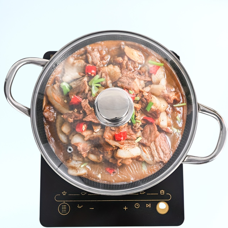 蓋とダブルハンドル付きの新しいステンレススチール製ハニカム鍋、平底スープ鍋、ノンスティックパン、電磁調理器用ユニバーサル