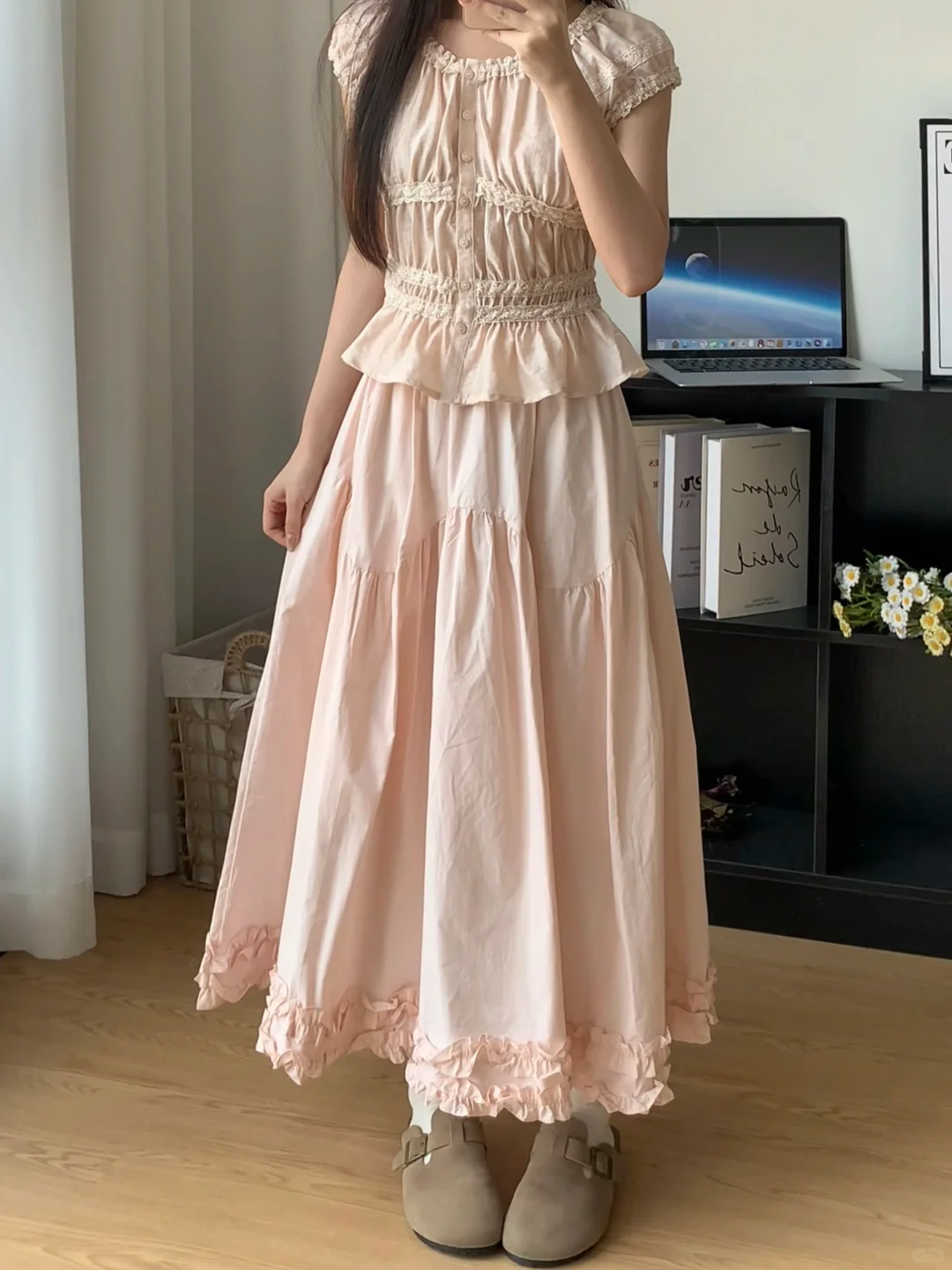 【시원한 드레이프 스타일】질감이 있는 버블사 끈 나시 원피스