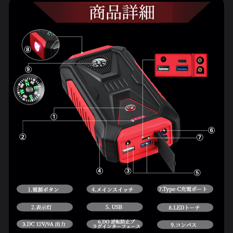 大容量過充電保護車緊急スターターバッテリースターター過電流保護便利車緊急緊急緊急