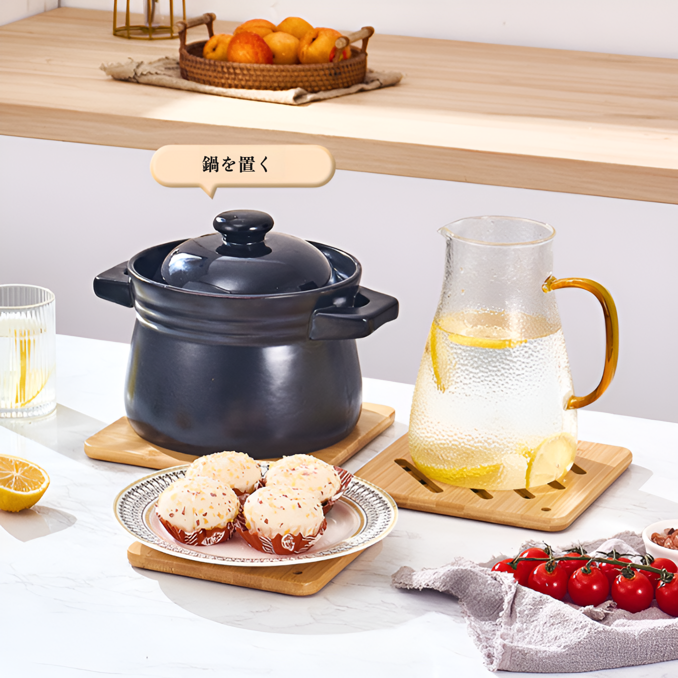 鍋敷き おしゃれ 鍋敷き 耐熱 木製 鍋敷き ツリーデザイン鍋敷きセット クリスマスツリー型 収納スタンド付き 鍋敷き 木