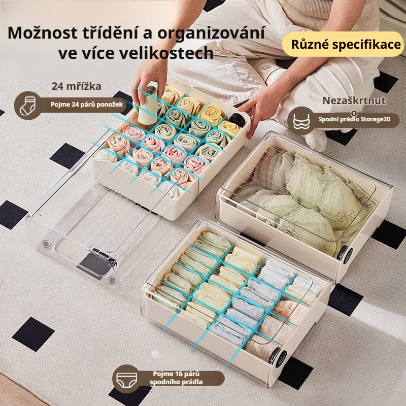 Úložný box na spodní prádlo ve stylu „cream“ do skříně nebo na kolej pro studenty