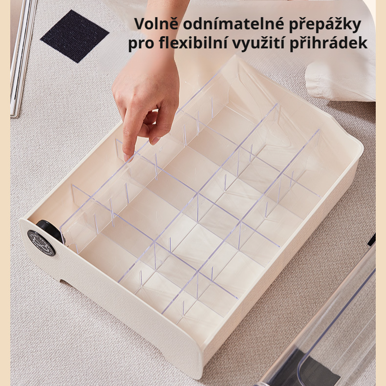 Úložný box na spodní prádlo ve stylu „cream“ do skříně nebo na kolej pro studenty