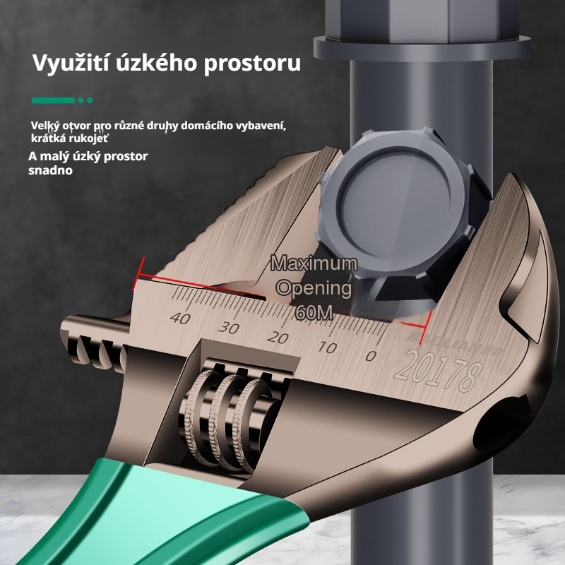 Velký klíč s elektrickým pohonem, ergonomické hasáky na trubky