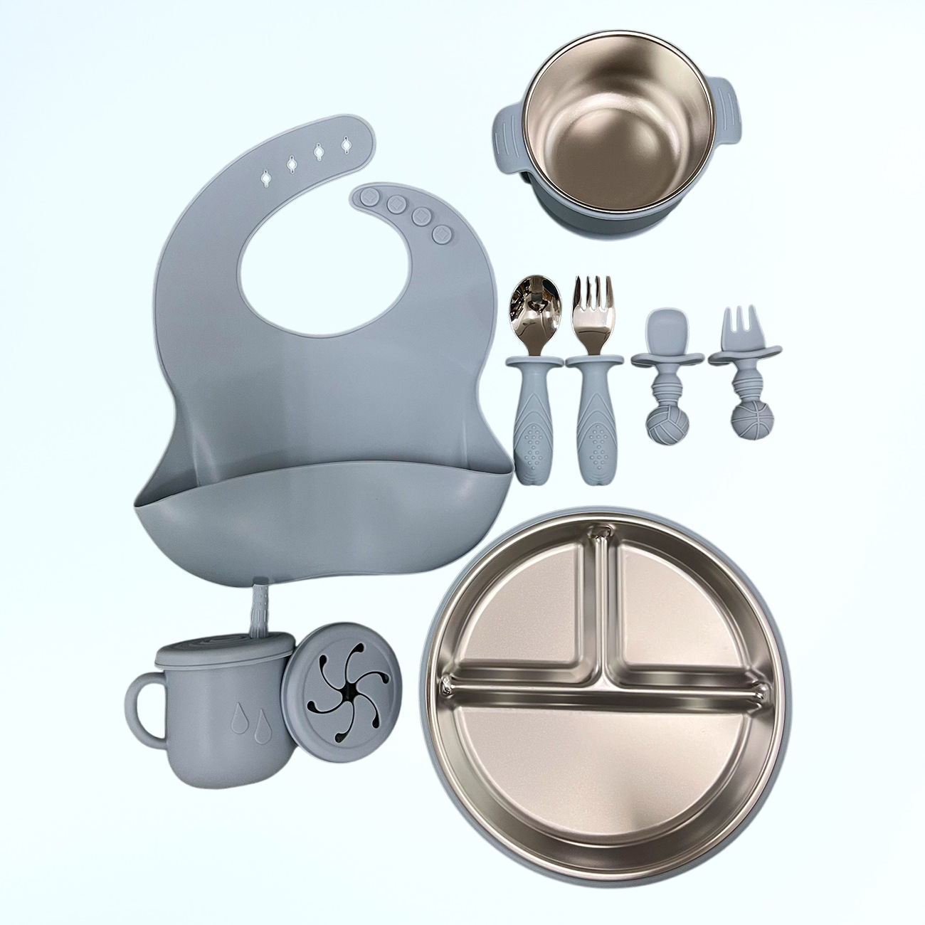 ベビーフードボウル 304ステンレススチール ベビー唾液ポケット シリコンスプーン 子供用食事専用ボウルとプレートセット