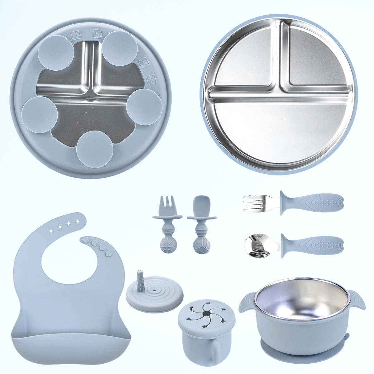 ベビーフードボウル 304ステンレススチール ベビー唾液ポケット シリコンスプーン 子供用食事専用ボウルとプレートセット
