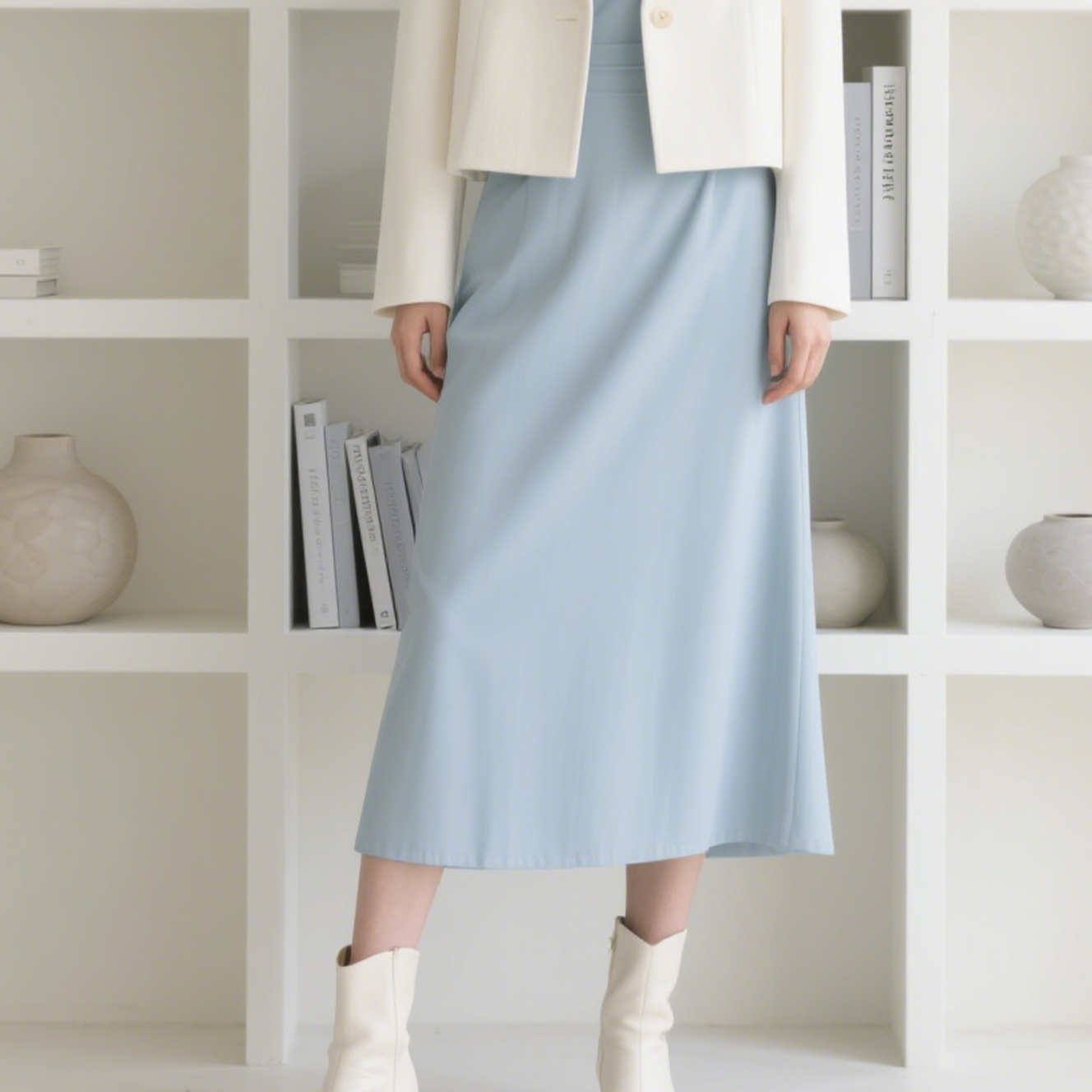 리조트 실크 블루 슬립 드레스